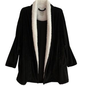BearPaw Black Velour Open Front Cardigan L